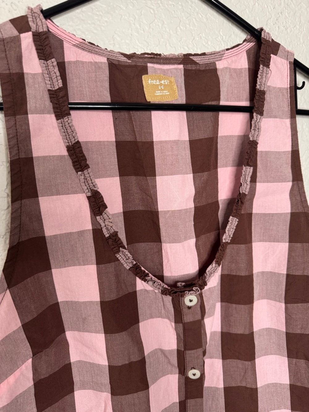 Free People Summer Spice Brown Pink Combo Checkered Large Set Outfit Vacay - Picture 3 of 8